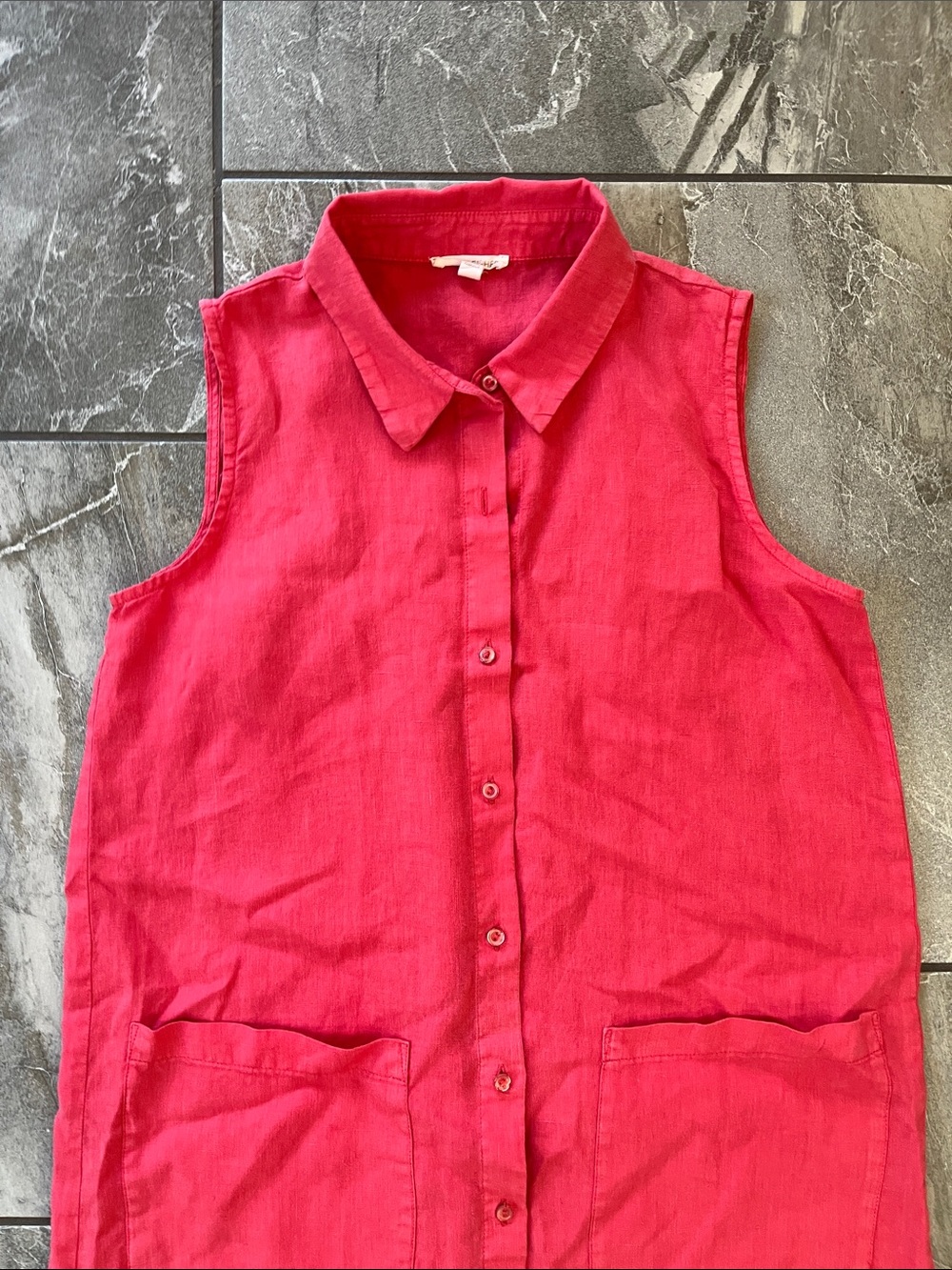 ❤️ Eileen Fisher Organic Linen Dress Button Down Sleeveless Size XXS Coral - Picture 2 of 8